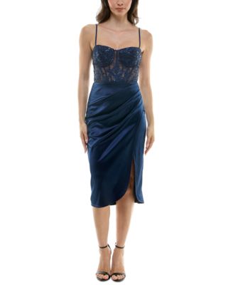 B Darlin Juniors Sequined Lace Corset Dark Navy 910
