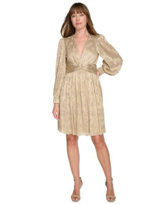 Tommy Hilfiger Womens Metallic-Print Crinkle NudeGold 16