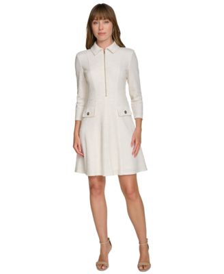 Tommy Hilfiger Womens Boucle Fit Flare Dre Cream 14
