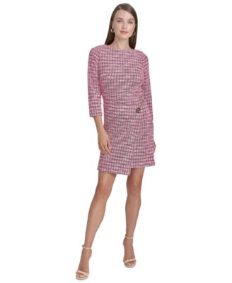 Halston Womens Tweed Shift Dress Fuchsia Multi 10