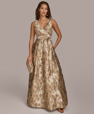 Donna Karan New York Womens Surplice-Neck Tie-Wais Beige Multi 6
