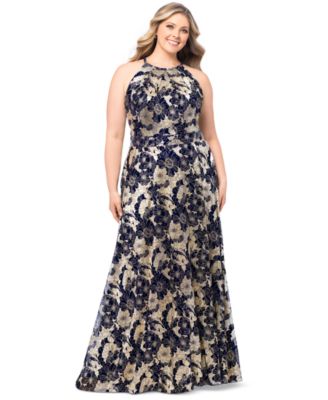 Betsy Adam Plus Size Floral Foil Print Ha NavyGold 16W