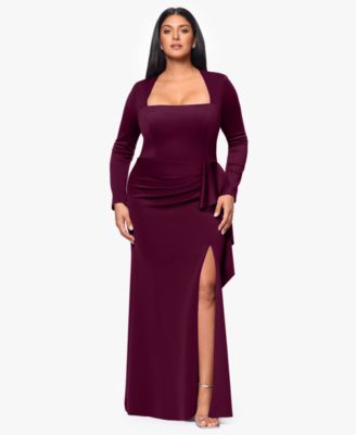 XSCAPE Plus Size Scuba Square-Neck Ru Wine 20W