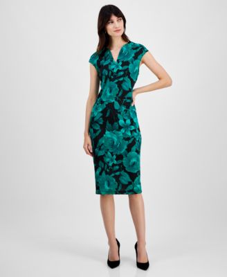Connected Womens Floral-Print Cap-Sleev Emr 12