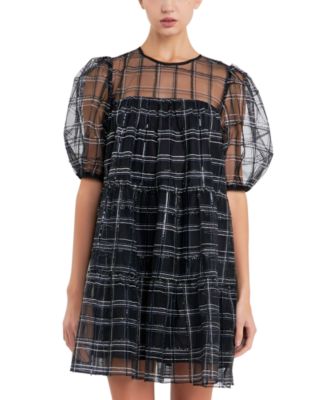 English Factory Womens Sequin-Trim Embroidere Black XL