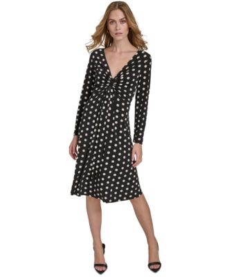 Halston Womens Polka-Dot Long-Sleeve BlackVanilla XL