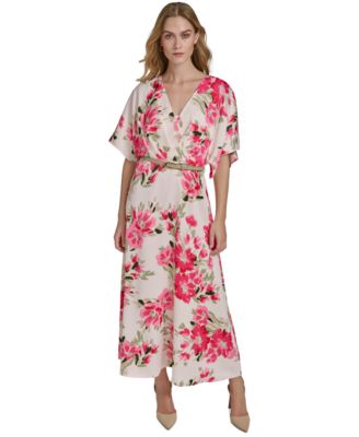 Halston Womens Satin Floral-Print Bel Vanilla Multi 14