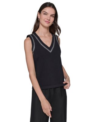 KARL LAGERFELD PARIS Womens Embellished V-Neck 196788299733 S RT $89.0