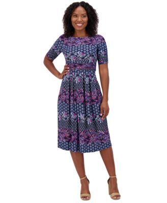 Jessica Howard Plus Size Elbow-Sleeve Gathere Navy Multi 4P