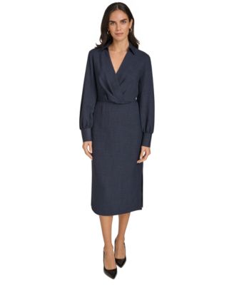 Calvin Klein Womens Faux-Wrap Long-Sleeve Jadeite 16