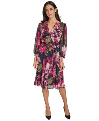 Calvin Klein Womens Printed Surplice-Neck Indigo Multi 14