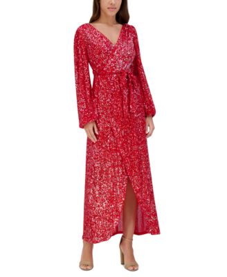 Siena Womens Sequined Faux-Wrap Max RedSilver 10