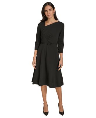 Calvin Klein Womens Asymmetric-Neck Belted Black 10