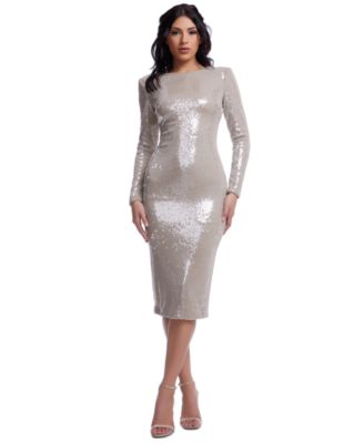 Dress the Population Womens Emmalyn Sequin Midi Dr Dark Pearl S