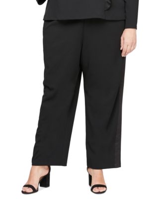 Alex Evenings Plus Size Satin Tuxedo Stripe Black 3X