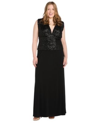 R M Richards Plus Size Sequinned-Bodice V-N Black 22W