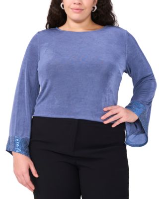 MSK Plus Size Jersey-Knit Contrast Dusty Blue 1X