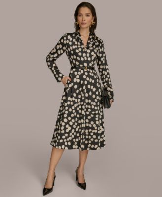 Donna Karan New York Womens Printed Belted A-Line Black Sand 6