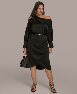 Donna Karan New York Plus Size One-Shoulder Sheath Black 18W