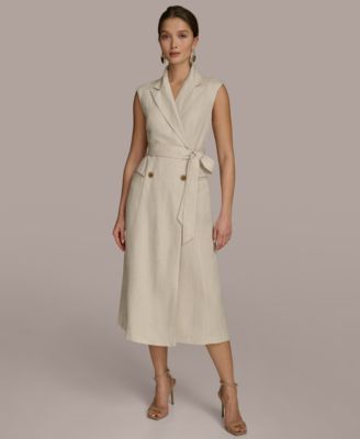 Donna Karan New York Womens Linen-Blend A-Line Shi Natural 12