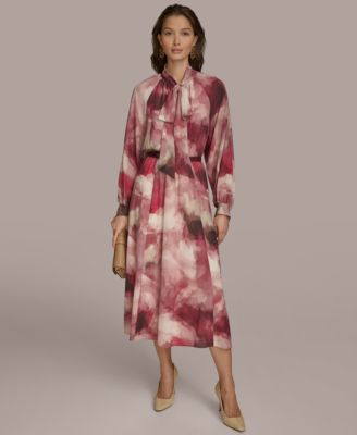 Donna Karan New York Womens Printed Tie-Neck A-Lin Pomegranate Multi 8
