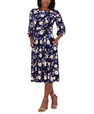Jessica Howard Womens Floral-Print Midi Fit Nvy 10