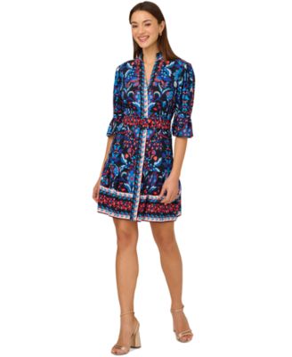 Adrianna Womens 34-Sleeve Belted Fit Blue Multi 8