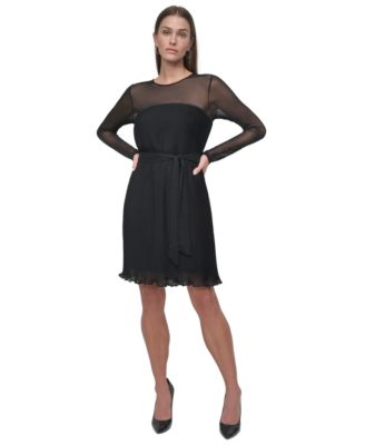 DKNY Womens Chiffon Pleated Tie-Wa Black 10