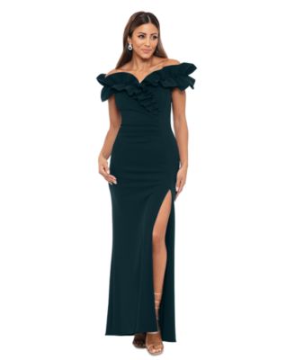 XSCAPE Womens Ruffled Off-The-Should Navy 6
