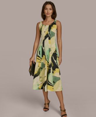 Donna Karan New York Womens Abstract-Print Midi Dr Blackchartreuse Multi 2