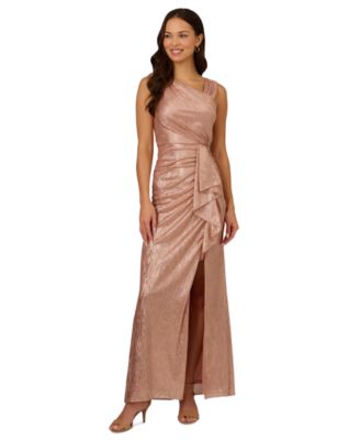 Adrianna Papell Womens Waterfall-Ruffle Metal Rose Gold 2