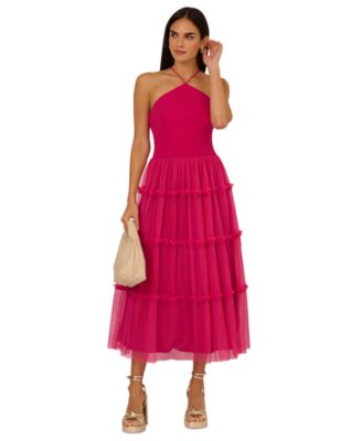 Adrianna Womens Ruffled Tiered Midi Dr Bright Rose 8