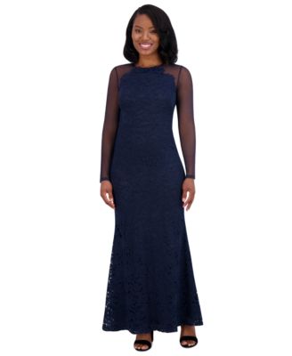 Eliza J Womens Embroidered Illusion-S Navy 6