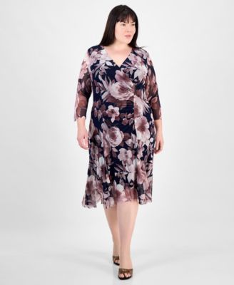 Connected Plus Size Side-Ruched 34-Slee Navy.Mauve 20W