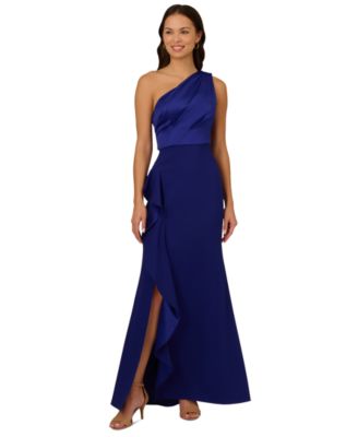 Adrianna Papell One-Shoulder Satin-Trim Draped Dark Blue Violet 6