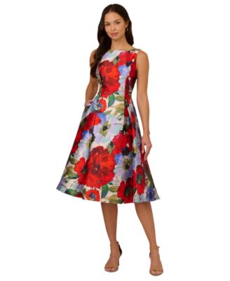 Adrianna Papell Womens Floral-Print Mikado Mi IvoryRed Multi 6