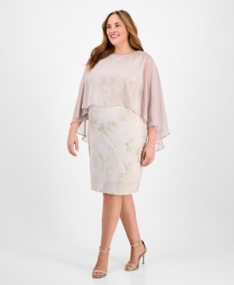 SL Fashions Plus Size Metallic Cape A-Line Pale Blush 18W