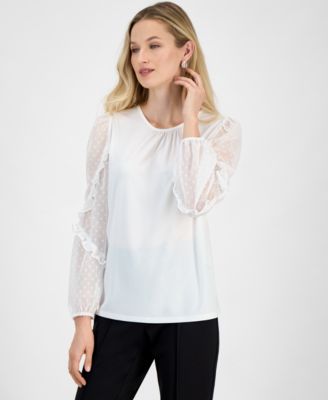 Kasper Womens Ruffle-Sleeve Blouse Vanilla Ice XL