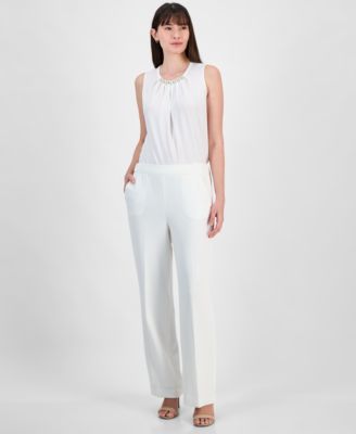 Kasper Womens Melange Crepe Pull-On Vanilla Ice M
