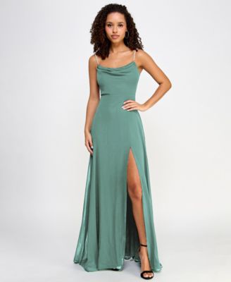 City Studios Juniors Drape-Neck Faux-Peal- Vintage Sage 1516