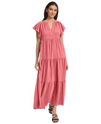 Calvin Klein Womens Split-Neck Tiered Maxi Tulip 2