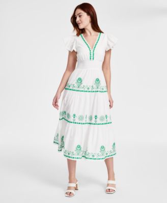 Adrianna Womens Cotton Embroidered Mid Whitegreen 12