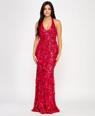 B Darlin Juniors Sequined Halter-Neck Redred 1516