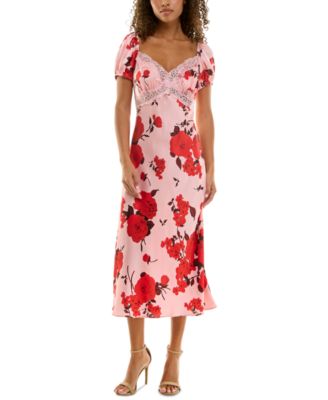 B Darlin Juniors Lace-Trim Floral-Prin Pink 56