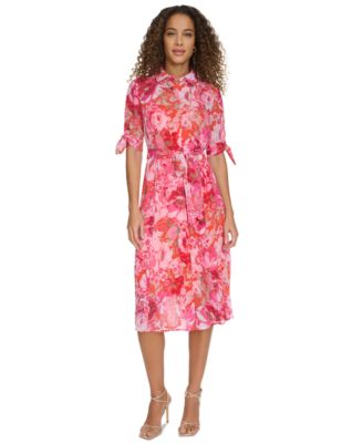 Calvin Klein Womens Printed Button-Front C Ginger Multi 14