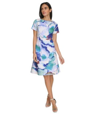 Calvin Klein Womens Printed Short-Sleeve A Opal Multi 18W