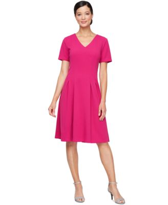 SL Fashions Womens Pleated A-Line Dress Fuchsia 10