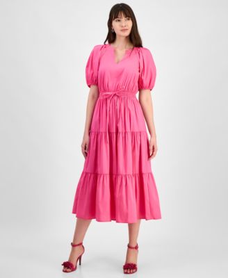 Anne Klein Womens Tiered Tie-Waist Puffe Carmine Rose S