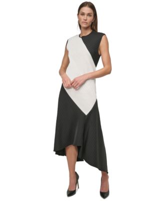 DKNY Womens Pinstripe Jewel-Neck S BlackIvory 10