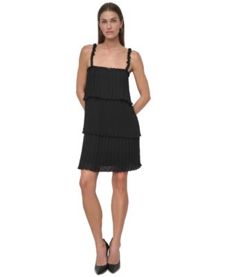 DKNY Womens Pleated Tiered Chiffon Black 16